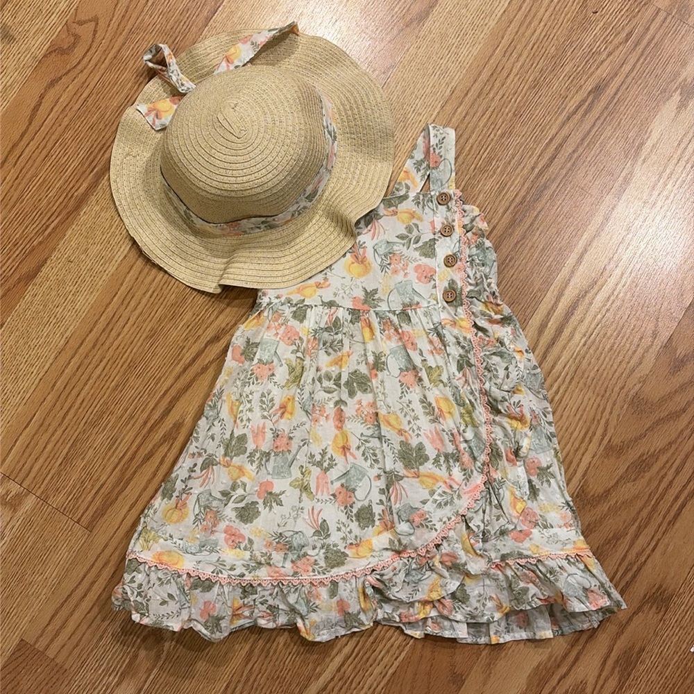 2T Floral Ruffle Sundress with Matching Sun Hat